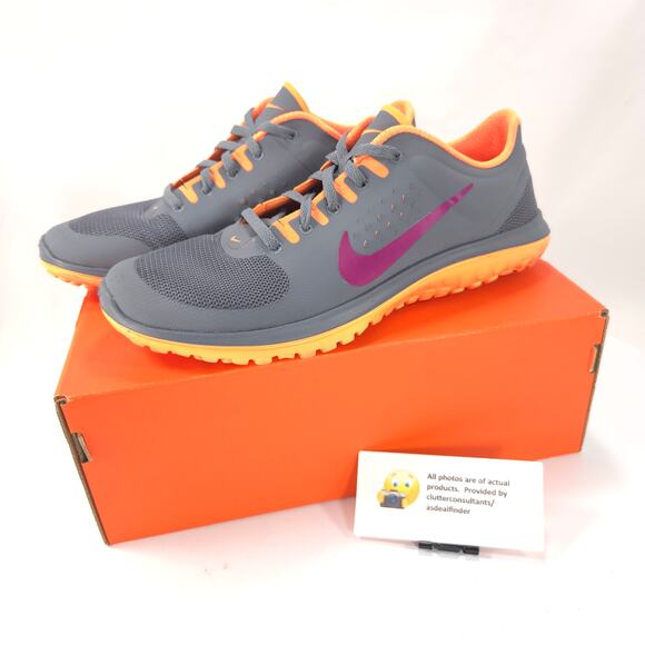 Nike FS Lite Run Athletic Lace Up Shoe Womens Size 8.5 616684-003 Gray Orange - Picture 1 of 9